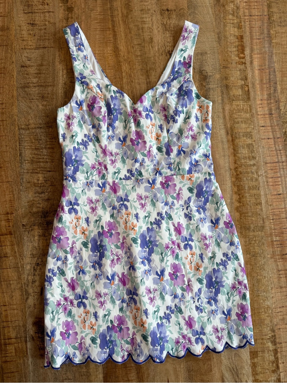 Altar’d State Floral Midi Dress Scalloped Hem Purple Blue Sleeveless Size L